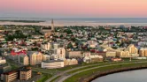 Panoramic view of Reykjavik in the summertime, Midnight sun